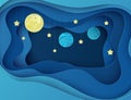 Night sky with moon, stars and planets. Paper art 3D abstract ba Royalty Free Stock Photo