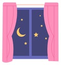 Night sky with moon and stars in window inside view Royalty Free Stock Photo
