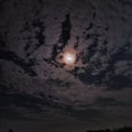 night sky with moonlight and clouds taken from the bottom of the hill Royalty Free Stock Photo