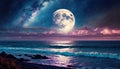 Night sky moonlight ocean landscape. AI art generated Royalty Free Stock Photo