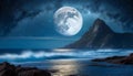 Night sky moonlight ocean landscape. AI art generated Royalty Free Stock Photo