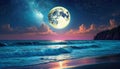 Night sky moonlight ocean landscape. AI art generated Royalty Free Stock Photo