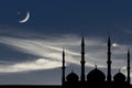 Night sky mosque silhouette, Crescent moon stars, Ramadan Kareem Royalty Free Stock Photo