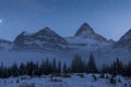 Night sky at Mount Assiniboine in winter from Nub peak. The Landscape of Mount Assiniboine, the Queen of Canadian Rockies, BC Royalty Free Stock Photo