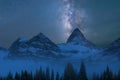 Night sky at Mount Assiniboine in winter from Nub peak. The Landscape of Mount Assiniboine, the Queen of Canadian Rockies, BC Royalty Free Stock Photo