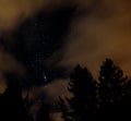 Night sky with orion, clouds and trees