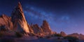 Night Sky over Desert Rock Formations Stunning Astrophotography Royalty Free Stock Photo