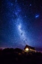 Night sky over Good Shepherd`s Church, Lake Tekapo, New Zealand Royalty Free Stock Photo