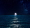 Night sky over sea with full moon