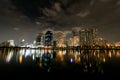 Night Sky of Panorama view , Cloud flow over Modern buildings of