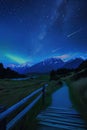 Night sky photography capturing meteor showers or auroras