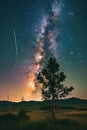 Night sky photography capturing meteor showers or auroras