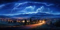 The night sky is pierced by powerful lightning, illuminating dark clouds with its frantic ligh Royalty Free Stock Photo