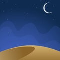 Night Sky of Ramadan Kareem Eid Mubarak Crescent Moon Sand Dune Stars Blue Background Template Royalty Free Stock Photo