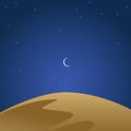 Night Sky of Ramadan Kareem Eid Mubarak Crescent Moon Sand Dune Stars Blue Background Template Art