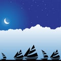 Night Sky Scene - Boats Royalty Free Stock Photo