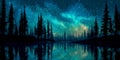 Night Sky Serenity Peaceful Lake and Forest Reflection Royalty Free Stock Photo
