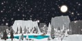 night sky on a snowy winter night and full moon 3D illustration Royalty Free Stock Photo