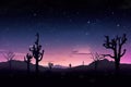 night sky with starry background and silhouettes of cactuses in the desert