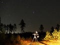 Night sky stars observig over telesocpe Plaiades sar vluster Royalty Free Stock Photo