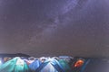 The night sky of the stars and the camping tents