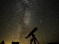 Night stars and nebulas observing over telescope