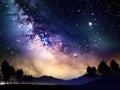 Night sky stars milky way blue purple sky in starry night over mountains. Generative AI Royalty Free Stock Photo