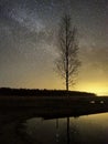 Night sky stars and  milky way over lake Royalty Free Stock Photo