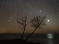 Night sky stars orion pleiades and venus observing Royalty Free Stock Photo