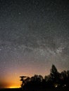 Night sky stars and milky way observing, lookout tower Perseus constellation Royalty Free Stock Photo