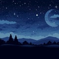 a night sky with stars and moon over a mountain range Royalty Free Stock Photo