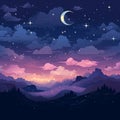 night sky with stars and moon over mountains Royalty Free Stock Photo