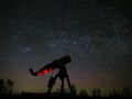 Milky way stars and telescope on night sky Royalty Free Stock Photo