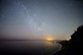 Night sky stars observingn over river in Latvia Royalty Free Stock Photo