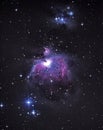 Night sky stars observig over telesocpe Orion constellation running man and M42 nebula