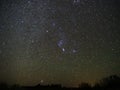 Night sky stars Orion constellation and Sirius star observing