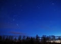 Night sky stars, Orion and Taurus constellation Pleiades Mars