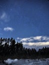 Night sky stars Perseus constellations over winter forest Royalty Free Stock Photo