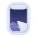 Night sky stars plane window icon cartoon vector. Outside travel Royalty Free Stock Photo