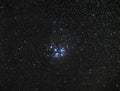 Night sky stars, Pleiades open cluster M45 in taurus constellation Royalty Free Stock Photo