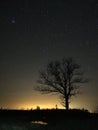 Night sky stars pleiades taurus constellation and moonset nightscape Royalty Free Stock Photo