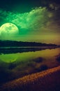 Night sky and super moon at riverside. Serenity nature background Royalty Free Stock Photo