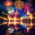 Explosive beauty as vibrant bursts of fireworks. Generative AI