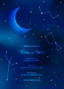 Night Sky Trendy Wedding Invitation Card, Save the Date Celestial Template with Moon, Stars, Galaxy, Space Royalty Free Stock Photo