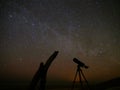 Night sky and universe stars observation over telescope Royalty Free Stock Photo