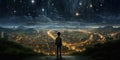 Night Sky Wonder Boy Gazing at Starry Skies. Generative AI Royalty Free Stock Photo