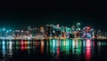 Night skyline illuminates the modern cityscape, reflecting on the waterfront generated by AI Royalty Free Stock Photo