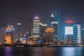 Night skyline of skyscrapers around Shangri-la on Pudong, Shanghai China Royalty Free Stock Photo