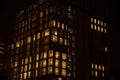 Night skyscraper closeup, glowing window. Night work