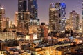 Night skyscrapers buildings in New York City Midtown at night time. Beautiful night in New York. Royalty Free Stock Photo